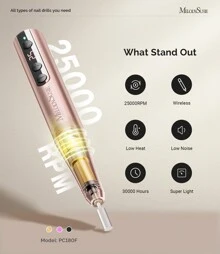 MelodySusie 25000RPM PC180F Cordless Rechargeable Nail Drill, Professional Self Care Electric Nail File For Acrylic & Gel Nails, Portable Efile Manicure Pedicure Kit, Maquina De Uñas Recargable,Christmas Gifts - 金色 - 查看 4
