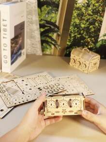 3D Wooden Puzzle DIY Treasure Box Model Building Kits Brain Teaser Projects For Adult Christmas Gifts - Clear - View 5