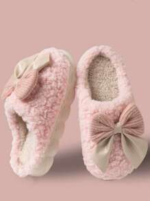 带蝴蝶结的包包，室内女士家居鞋，保暖家居鞋 - 粉色 - 查看 3