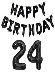 黑色生日快乐数字铝箔气球成人生日派对装饰10 11 14 15 16 18 25 30 35 40 50 60 70岁，圣诞节 - 黑色 - 查看 33