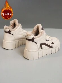 1 双女式多功能时尚纯色保暖内衬保暖防水厚底休闲运动鞋高帮雪地靴，适合日常休闲穿着、户外运动 - 卡其色 - 查看 6