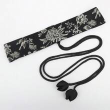 1 件女士传统中国风复古刺绣缎带腰带夏季、学校秋季、秋季、万圣节 - 黑色 - 查看 11