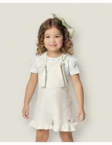 Crepe Blouse And Dungarees Set - Girl Size 1 To 4 - Màu xanh lam - Xem 4