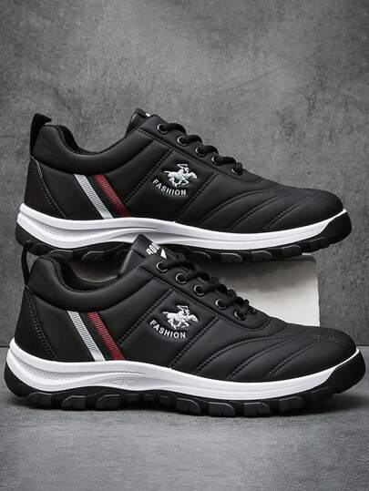 Zapatillas deportivas negras de moda, mocasines de PU con suela blanda, ligeros y cómodos, adecuados para correr, caminar, jugar al baloncesto, al tenis y para el uso diario