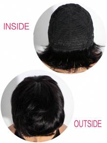 Parrucca in veri capelli umani stile mullet per donna, colore 1B, parrucca corta in capelli umani neri naturali con frangia, parrucca a caschetto pixie in alta qualità di capelli vergini umani senza colla, taglio di capelli a strati e wolf cut, parrucca sostitutiva per uso quotidiano - Naturale e nero - Visualizzare 5
