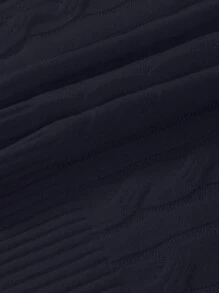 复古简约学院风休闲英伦老钱风格靛蓝色圆领半拉链抽绳针织花卉长袖罗纹毛衣，适合新年、情人节、派对、春季、秋季、冬季叠穿，男士 - 藏蓝色 - 查看 10