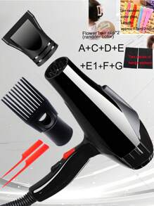 1 Bộ máy sấy tóc có đầu tập trung, bộ khuếch tán/lược chải, vỏ chống sốc và chịu nhiệt bằng nylon, động cơ nhẹ và ít tiếng ồn, 2 tốc độ gió nóng lạnh, lược chải màu ngẫu nhiên - Phích cắm loại C của EU (220-240V) - Xem 15