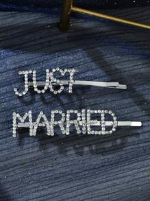 2 chiếc kẹp tóc chữ pha lê "Just Married" dành cho nữ - Bạc - Xem 2