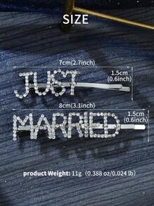 2 chiếc kẹp tóc chữ pha lê "Just Married" dành cho nữ - Bạc - Xem 8