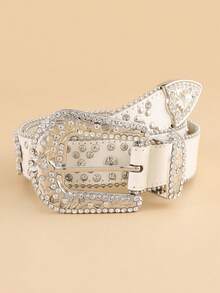 1条男士黑色十字水钻链条腰带，时尚牛仔牛仔裤腰带，金属皮带，适合日常佩戴，节日礼物 - 米色 - 查看 3