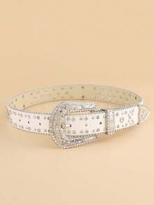 1条男士黑色十字水钻链条腰带，时尚牛仔牛仔裤腰带，金属皮带，适合日常佩戴，节日礼物 - 米色 - 查看 1