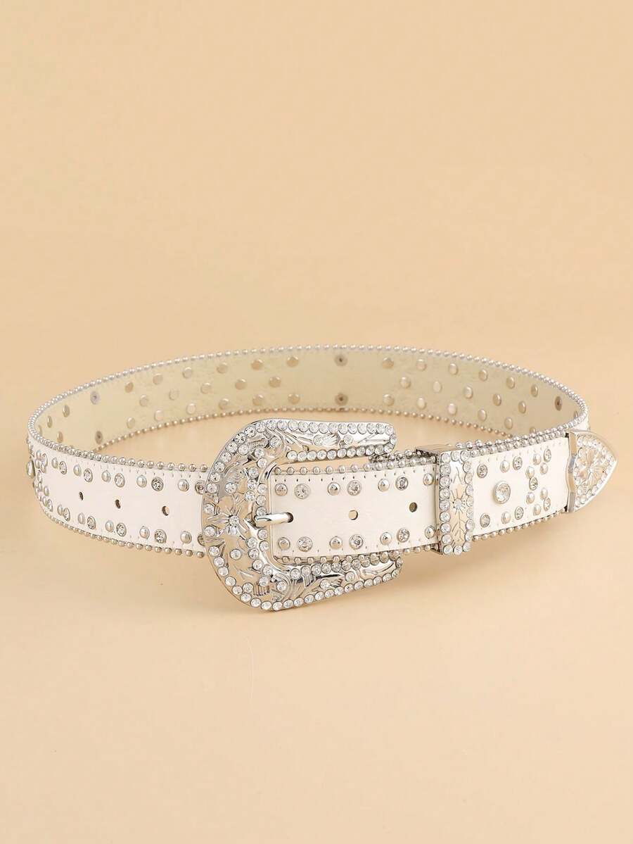 1条男士黑色十字水钻链条腰带，时尚牛仔牛仔裤腰带，金属皮带，适合日常佩戴，节日礼物 - 米色 - 查看 1