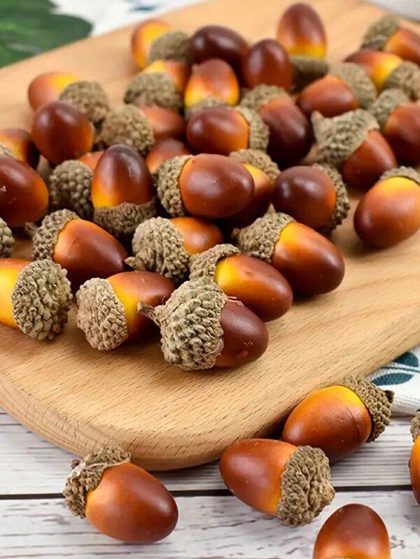 20 piezas - Bellotas artificiales, bellotas simuladas con tapas de bellotas naturales para decoración del hogar y la cocina, centros de mesa de otoño para hacer decoraciones navideñas, decoraciones de invierno, piñas pequeñas naturales - Adornos de piña pequeños de Acción de Gracias para rellenar jarrones y manualidades DIY
