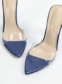 Jin Bei Qi Tacones de aguja patentado con correa para mujer, de unicolor minimalista casual, tacones altos sexy y de moda para fiestas, azul zafiro