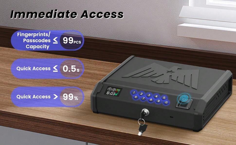 Gun Safe, Pistol Biometric Gun Safe, With LED Display, Storage Box