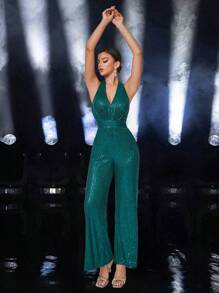 Bộ đồ liền thân hở lưng lấp lánh gợi cảm cho nữ, váy thanh lịch - màu xanh lá - Xem 5