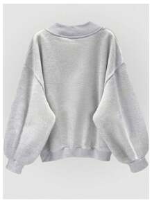 Casual Simple And Women'S Oversized Gray V-Neck Loose-Fitting Workout Sweatshirt Suitable For Fall And Winter - Grey - View 3