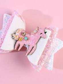 2 件装独角兽发饰，适合女士，女孩，闪亮蝴蝶结，鳄鱼夹，带全衬里，可爱甜美独角兽蝴蝶结发夹，带燕尾，可爱独角兽动物蝴蝶结发夹，女士时尚发饰万圣节 - 獨角獸 - 查看 3