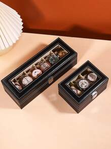 1 Túi du lịch cao cấp màu đen 6 ngăn/3 ngăn, nhỏ gọn và chống trầy xước, tương thích với đồng hồ thông minh Apple - Bảo vệ hoàn hảo khi di chuyển cho du khách sành điệu (Không bao gồm đồng hồ), Hộp đựng đồng hồ và trang sức bằng da giả sang trọng 6 ngăn có cửa sổ trong suốt - Màu đen, hình chữ nhật, nắp lật, hộp đựng đồng hồ dung tích lớn 6 ngăn - Nhiều màu - Xem 9
