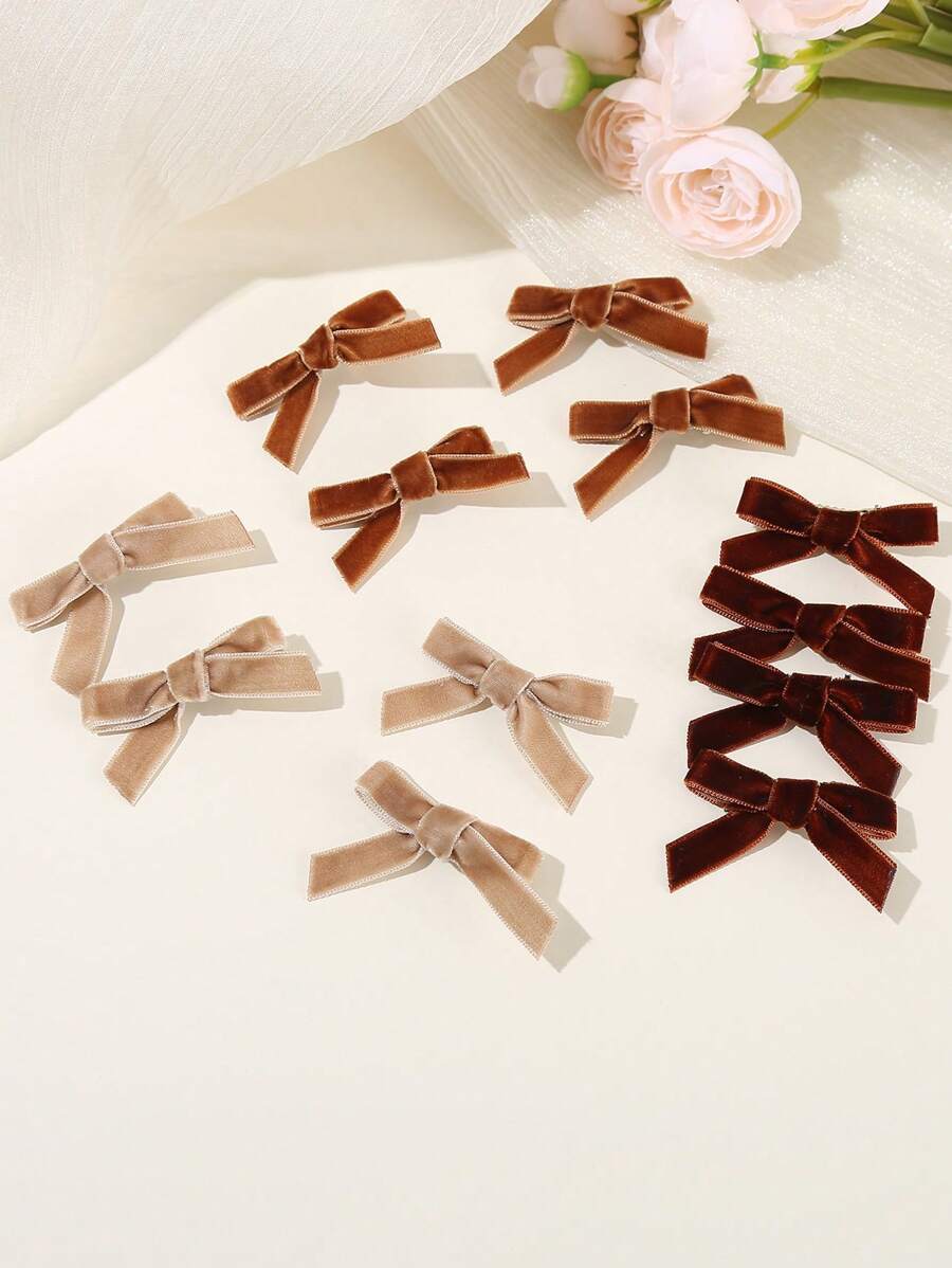 12 件复古蝴蝶结发夹，优雅天鹅绒发饰，甜美可爱的 Y2K 芭蕾舞者风格女孩日常休闲发饰 - 彩色 - 查看 1