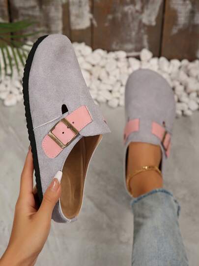 Giày lười đế bằng đơn giản cao cấp thời trang xuân/hè/đầu thu mới cho nữ, khóa vuông kim loại thoải mái