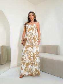 Floral Pleated Summer Dress - Beis - Ver 1