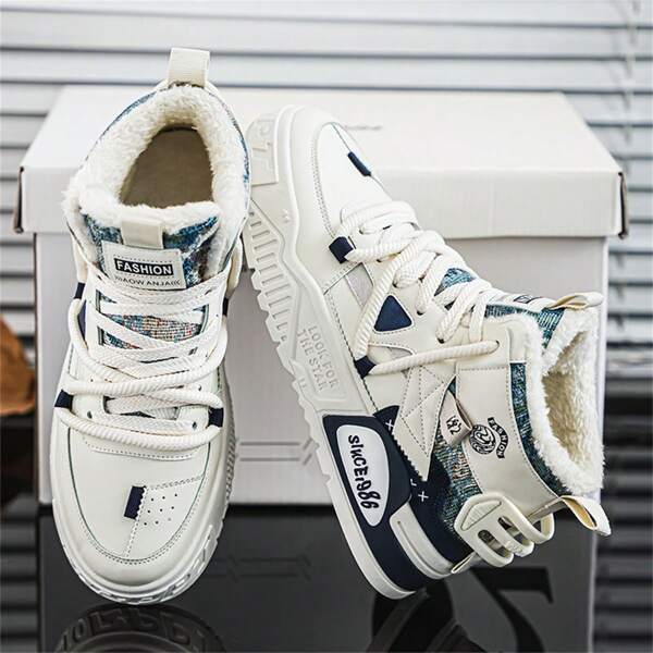 Stivali da neve invernali da uomo, con fodera in peluche e pelle sintetica (PU) con allacciatura, caldi e resistenti, antiscivolo, adatti per escursioni in condizioni climatiche fredde, scarpe casual da passeggio confortevoli