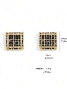 2 件简约铜方晶锆石方形耳钉，适合男士日常佩戴 - 耳環 - 查看 11