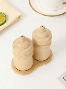 1 套 2 个带支架的竹制香料罐，复古风格调味瓶盐胡椒瓶，木制胡椒和糖盒，非常适合厨房烹饪和旅行圣诞礼物、学校用品 - 杏色 - 查看 8