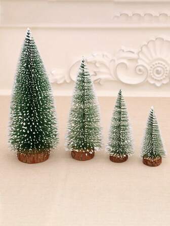 1/5pcs A Mini Artificial Christmas Tree With A Wooden Base - Desktop Decoration For Holidays (Christmas, Halloween, Thanksgiving) - No Need For Power, No Light, Bendable, Snowflake Spray Holiday Decoration