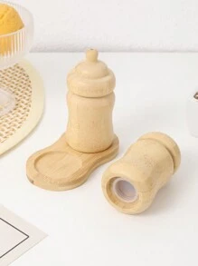 1 套 2 个带支架的竹制香料罐，复古风格调味瓶盐胡椒瓶，木制胡椒和糖盒，非常适合厨房烹饪和旅行圣诞礼物、学校用品 - 杏色 - 查看 7