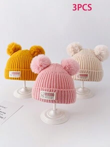 1 件冬季保暖可爱新生儿帽子，针织帽，适合婴幼儿男孩女孩 - 白色 - 查看 1