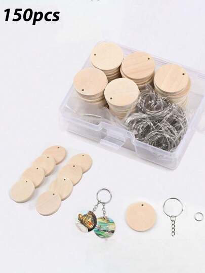 10/20/30/40/50 Sets Of (Or A Bag30/60/90 Pcs) And 1Box/150pcs Wooden Keychain Making Kit, DIY Wooden Pendant With Key Rings, Jewelry Making Accessories, Keychain Accessories Car Accessories Bag Charm School Cute Goth Y2k Halloween Accessories Teachers Day