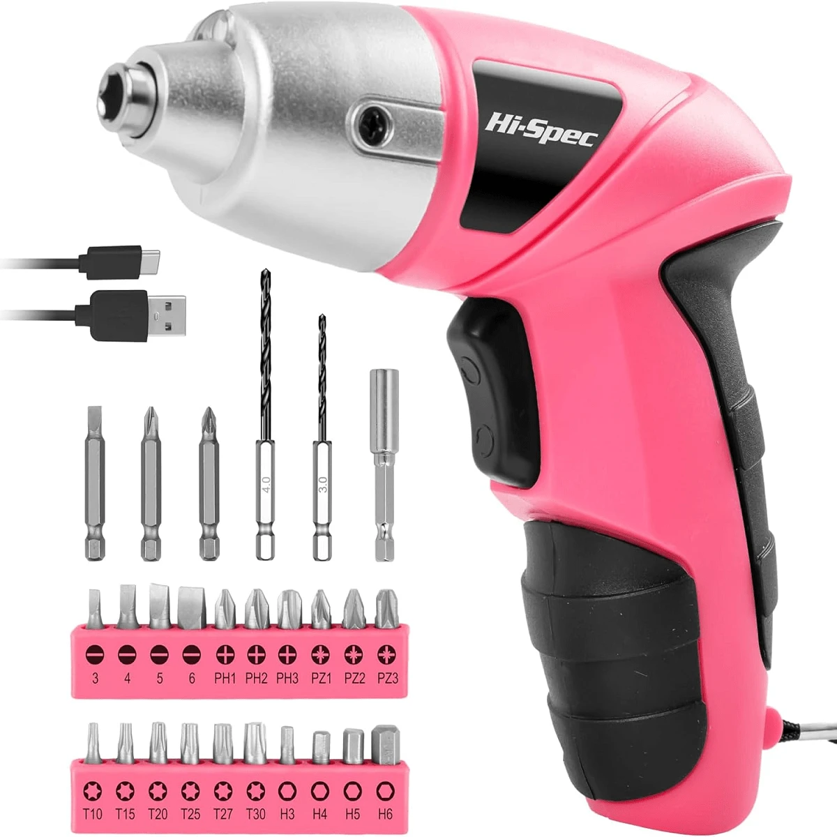 Electric Screwdriver 27pc 3.6V Pink USB Small Power Screwdriver Set. Cordless Screwdriver & Rechargeable Screwdriver With Driver Bit Set - Black - View 1