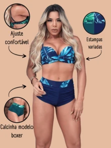 Printed Bikini With Boxer-Style Panties - 顏色隨機傳送 - 查看 2