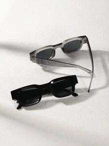 2 副男士方形装饰时尚眼镜，适合日常使用 - 彩色 - 查看 3