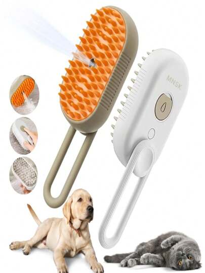 Rotatable Spray Massage Brush For Pet, 3 In 1, One Button, Steam Spray, Foldable, Floating, Bath, Hair Removal, Comb