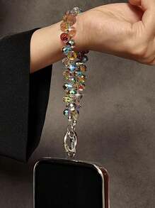 奢华多色水钻水晶手链/腕带，配有链条和短带、手机夹、钥匙袋、钱包吊坠钥匙扣，多色 - 彩色 - 查看 3