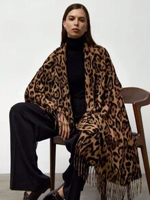 1 件女士波西米亚豹纹流苏保暖围巾，日常百搭，秋冬 - 彩色 - 查看 1