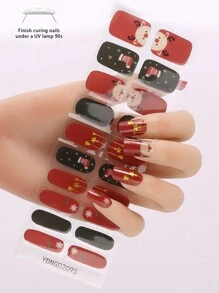 20 件全指甲尖盖速干凝胶指甲贴纸，带粘合剂的固体指甲凝胶包裹，压制美甲装饰。半固化凝胶美甲贴纸需要紫外线固化灯 - 彩色 - 查看 11
