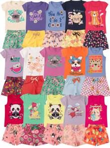 Assorted Kit 6 Pieces Of Children's Clothing For GIRLS - 3 T-Shirts + 3 Bermuda Shorts Xx - Nhiều màu - Xem 3