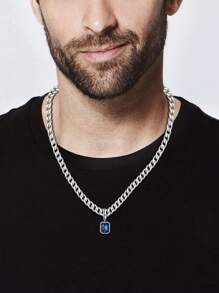 1件套蓝绿色仿宝石吊坠项链，男士/男孩不锈钢幸运符吊坠项链，朋克嘻哈风格生日礼物 - XNXL008 - 查看 2