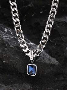 1件套蓝绿色仿宝石吊坠项链，男士/男孩不锈钢幸运符吊坠项链，朋克嘻哈风格生日礼物 - XNXL008 - 查看 4