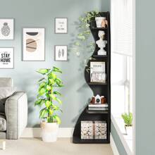 Tribesigns 5-Tier Corner Shelf, Rustic Wall Corner Bookshelf, Stylish Corner Small Bookcase Storage Rack Plant Stand With Unique Shape For Living Room, Home Office - 黑色 - 查看 6