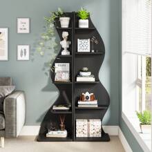 Tribesigns 5-Tier Corner Shelf, Rustic Wall Corner Bookshelf, Stylish Corner Small Bookcase Storage Rack Plant Stand With Unique Shape For Living Room, Home Office - 黑色 - 查看 7