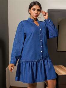Women's Plus Size Cowboy Dresses Daily Versatile Casual Short Dress Simple - Blue - View 4
