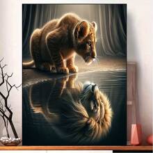 雄狮反射 5D DIY 钻石画套装 - 动物主题圆形钻石艺术，帆布马赛克工艺套装，适用于家庭客厅卧室办公室墙壁装饰，万圣节和圣诞节的理想礼物 - 彩色 - 查看 14