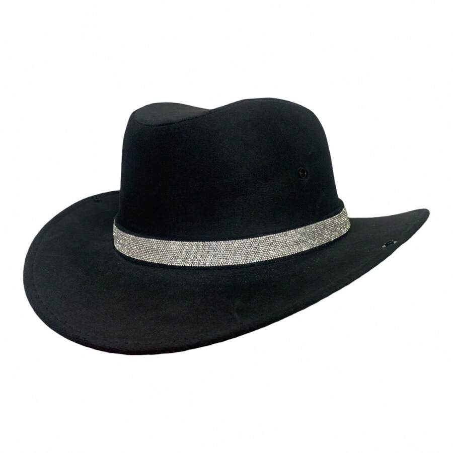 Velvet Cowboy Hat With Rhinestone Band SUPER SUPER SHINE - 黑色 - 查看 1