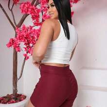 Begaline Women's Shorts Summer Fashion Jogger Shorts With Fake Belt - 紫紅色 - 查看 2