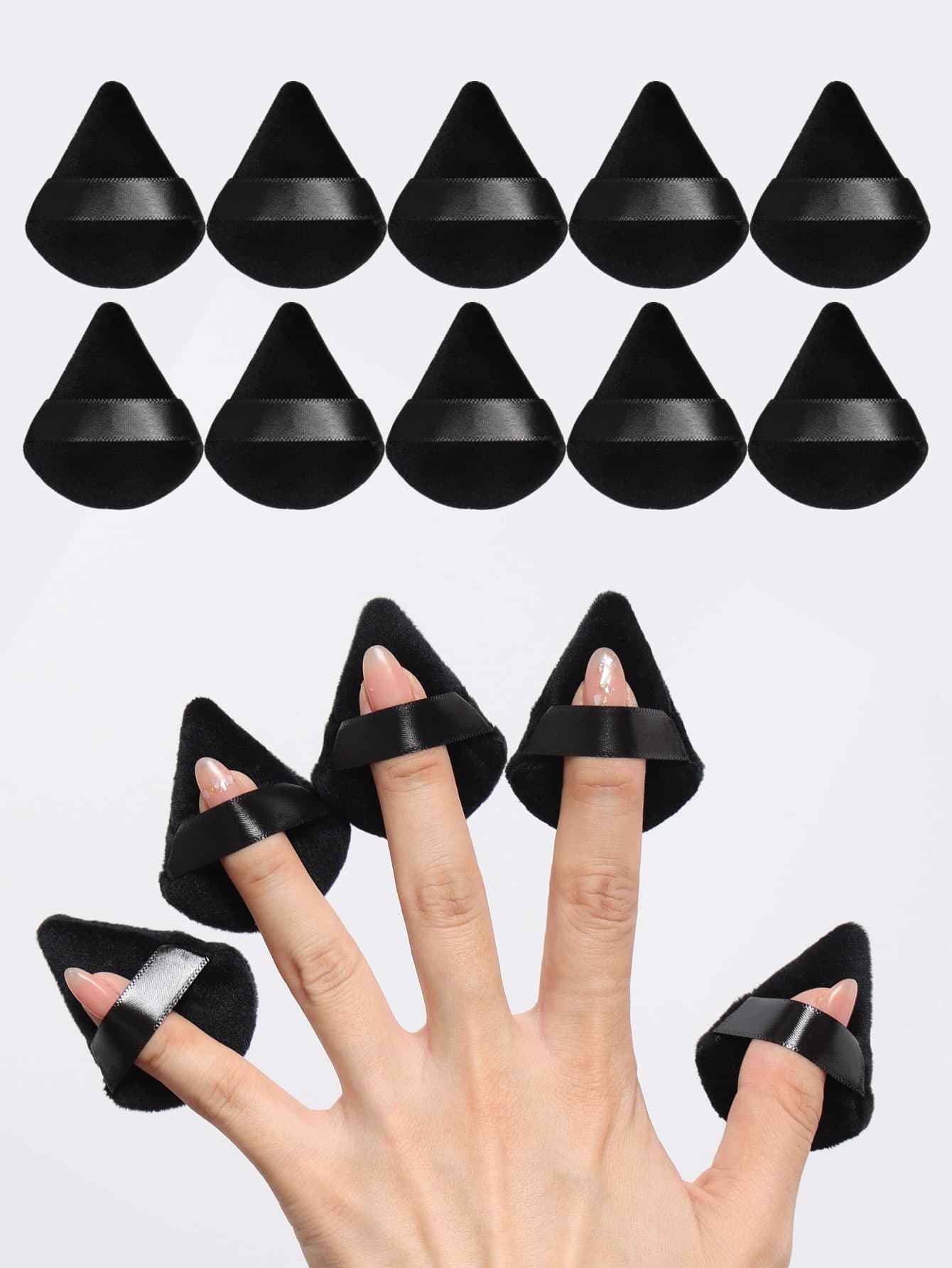 10Pack Black Triangular Velvet Powder Puffs Designed For Contouring